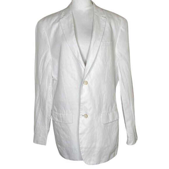 Perry Ellis Unisex Linen-Blend Suit Jacket Blazer White Minimalist Size 38 - Picture 1 of 11